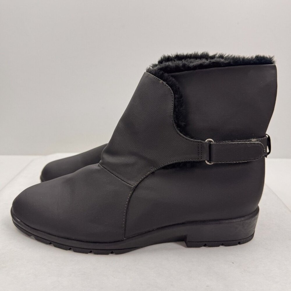 Naturalizer Womens Black Ankle Winter Boots Faux Fur Trim Hook Loop Size 10N